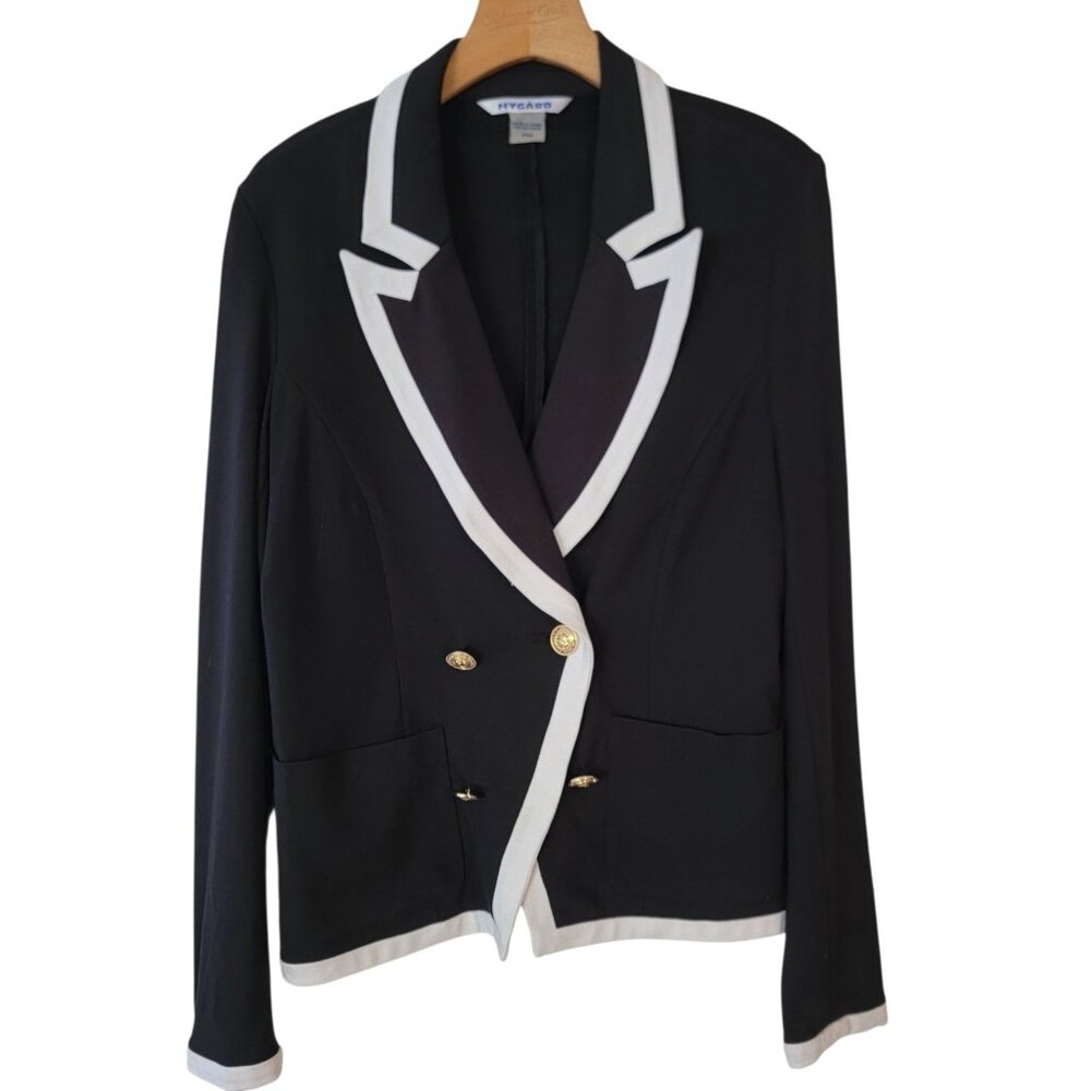 Nygard Blazer Size PM Jacket Coat Black White Trim Classic Career Vintage